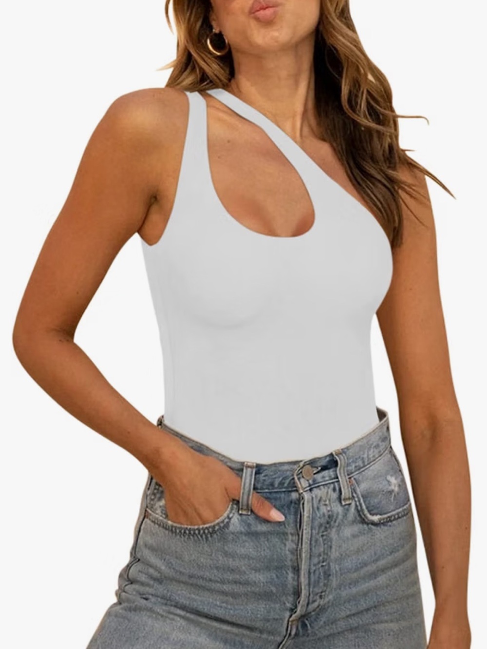 ReoRia White One-Shoulder Cutout Bodysuit